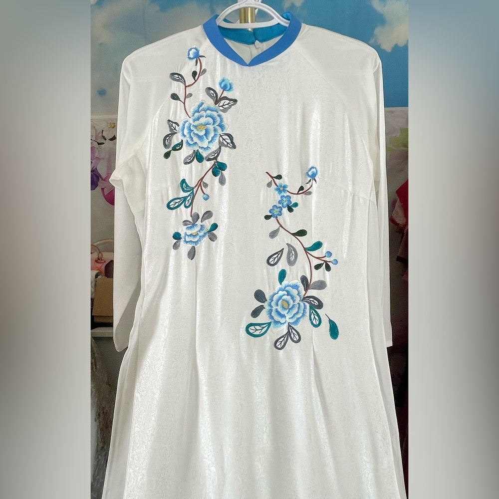 Ao dai trang to tam, new Vietnamese traditional long dress set 8 xxl 2xl white 🎁